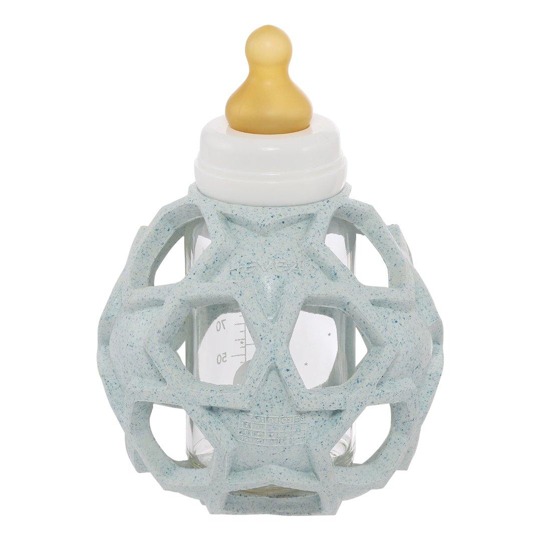 HEVEA 2in1 Glass Baby Bottle with Upcyclyed Coloured Rubber Star Ball - Fudgey Pants